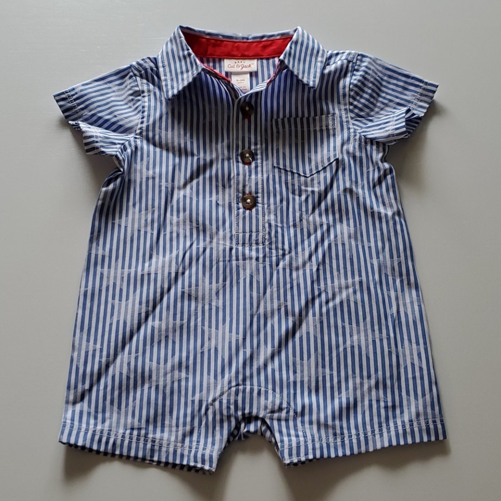 Baby Cat & Jack Blue/White Striped Romper 0-3M